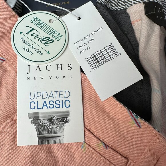 Jachs NY Bleeker Surfboard Surfer Print Stretch Chino Short, Size W33, Salmon - Picture 9 of 11